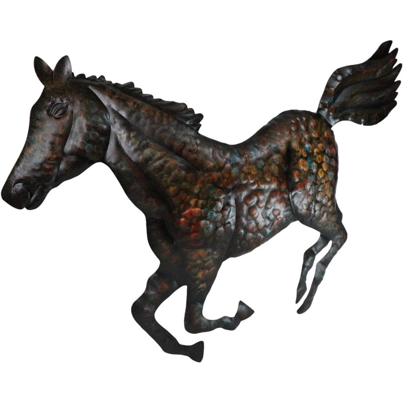 Sculpture murale en forme de cheval de course rustique Western L 24 po