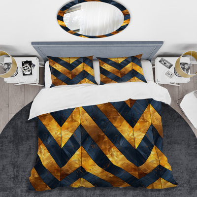 Ensemble de housse de couette transitionnelle à motif de chevrons bleu doré et bleu
