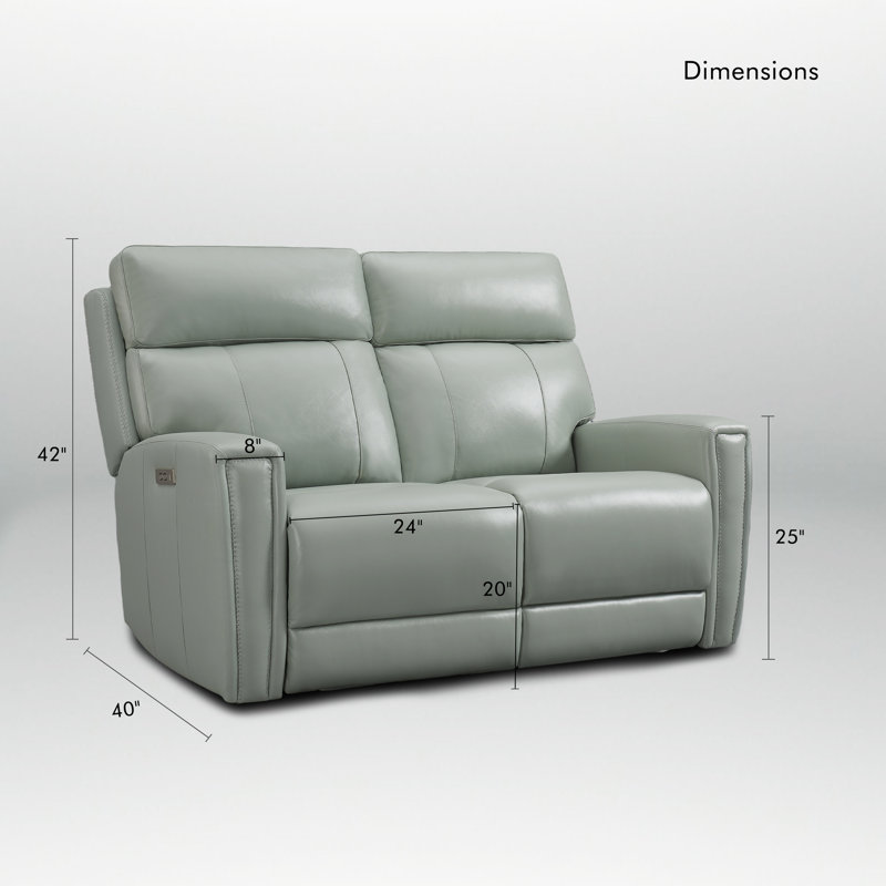 Causeuse inclinable en cuir véritable Rumalda avec gravité zéro, ports USB / USB-C et appui-tête réglable, Vert