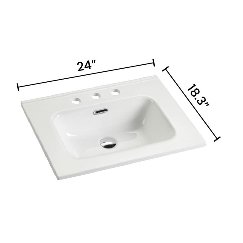 Bathroom Ceramic Sink - Glossy White Finish, 3 Pre-Drilled Faucet Holes, Long-Lasting Modern Basin Crafted From