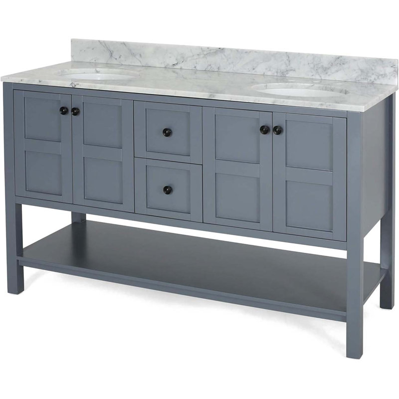 Meuble-lavabo double 61 po avec plateau en marbre Georgean, Gris