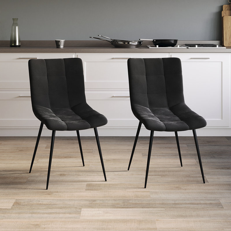 Dining Chairs Upholstered Velvet Fabric Seat Kitchen Dining Room Furniture, UKFR Certified, Black, 2