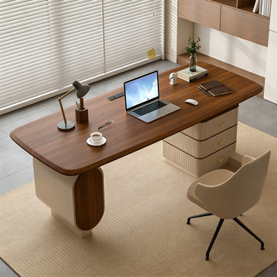 Bureau d'ordinateur 78,74 "blanc moderne italien avec concentrateur électrique, tiroirs de rangement et compartiment pour unité centrale, finition noyer