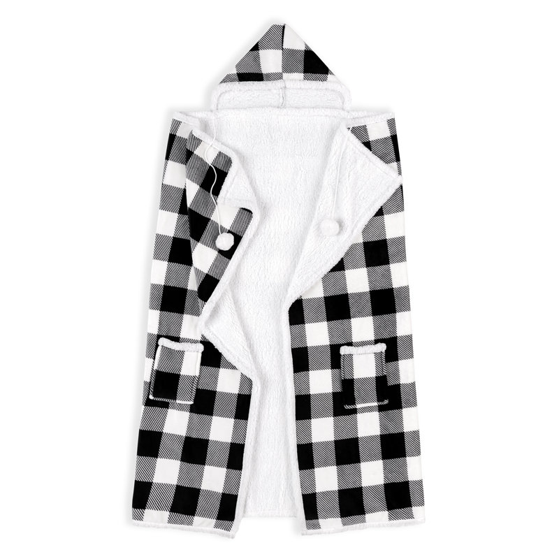 Cozy Home par S & Co. Couverture à capuche à carreaux Buffalo, Blanc