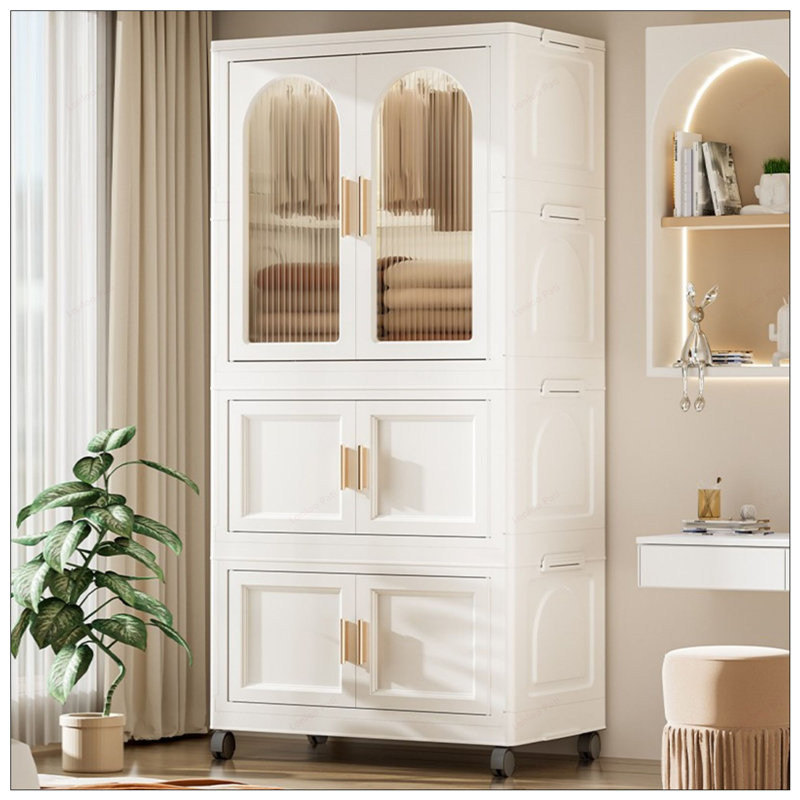 Armoire de rangement latérale pliante de 25,59 po de large avec porte magnétique et armoire de rangement en plastique avec roulettes