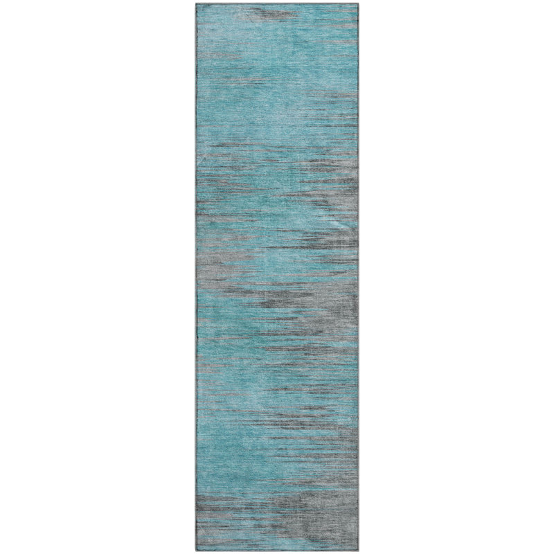 Premium Machine Washable Prisco Teal Rug, Runner 2'3" x 7'6"