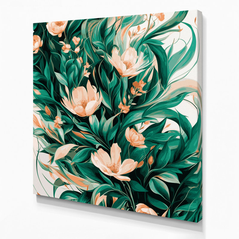 "Abstract Florals 95", art mural sur toile beige, H 12 po x l 12 po