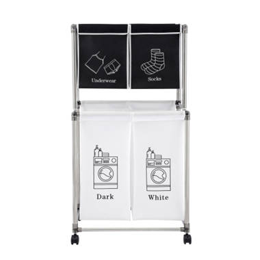 Tilting Laundry Hamper With Shelves, Locking Wheels, 65L, 15.8L X 15.8W X  40H Inches
