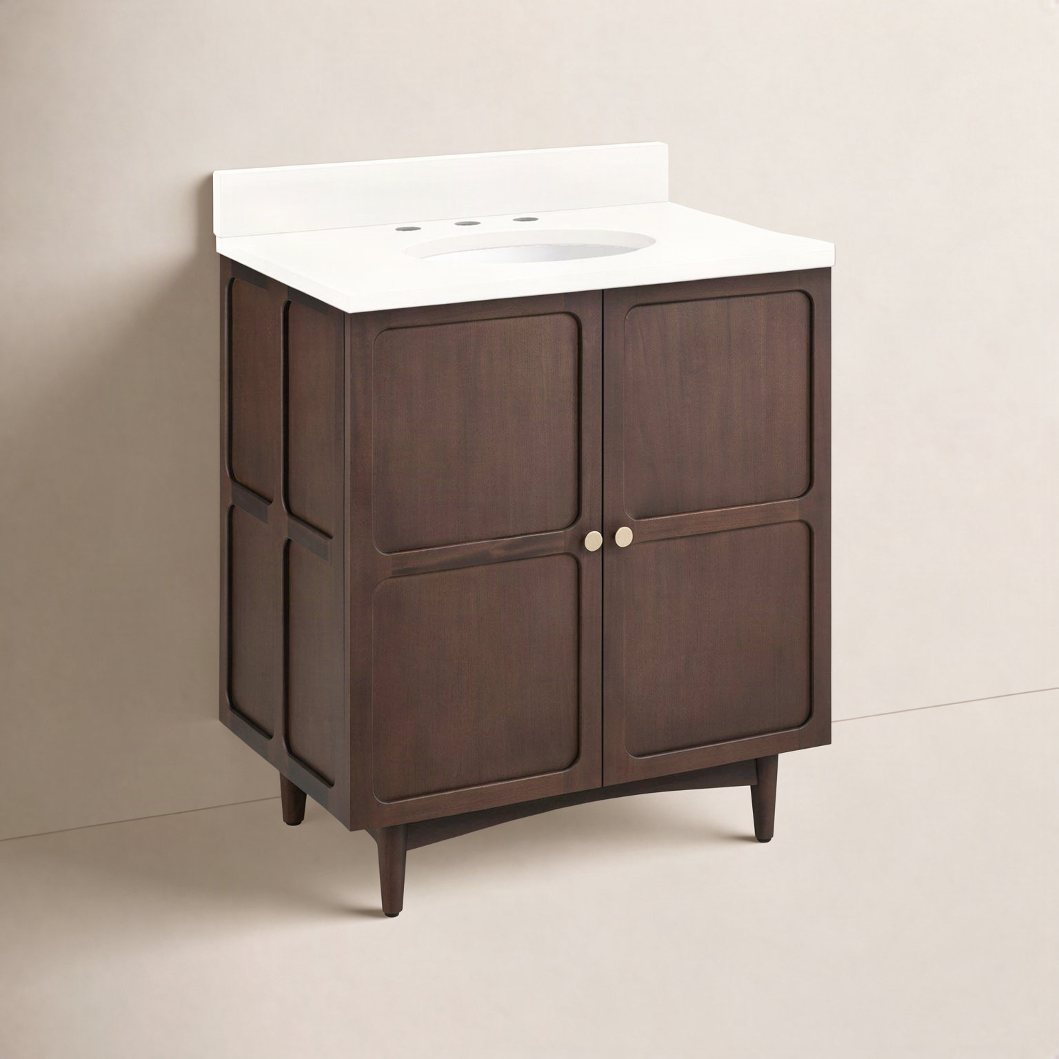 Delavan 30" Mahogany Single Bathroom Vanity, Arctic White Quartz, 8" Widespread