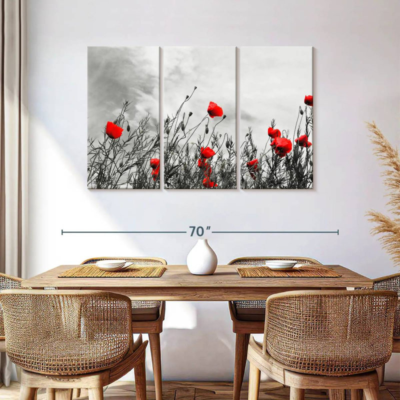 Harnek, fleurs de coquelicots rouges, H 36 po x l 57 po