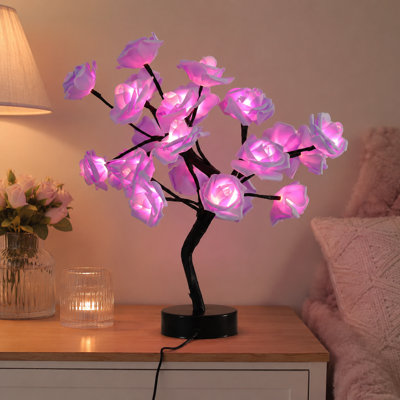 Purple LED Rose-Tree Night Light with USB or Battery Power and Artificial Bonsai Design for Bedroom, Living Room, Party, Wedding or Birthday Décor