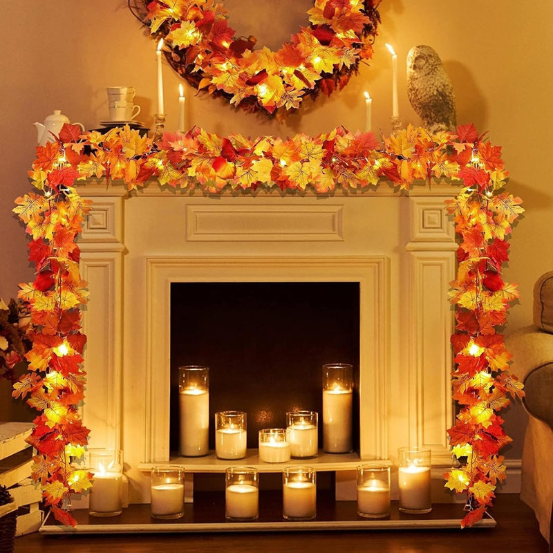 Paquet de 2 guirlandes de feuilles d'érable d'automne de 23,6 pi avec lumières - à piles
