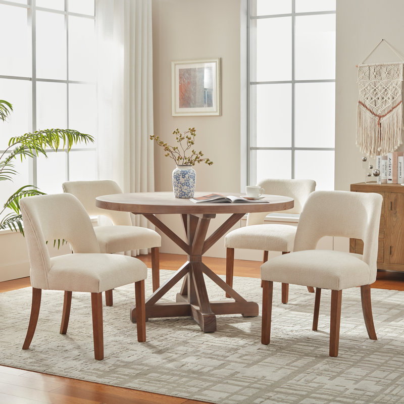 Upholstered Dining Side Chairs Set of 4, Chenille White
