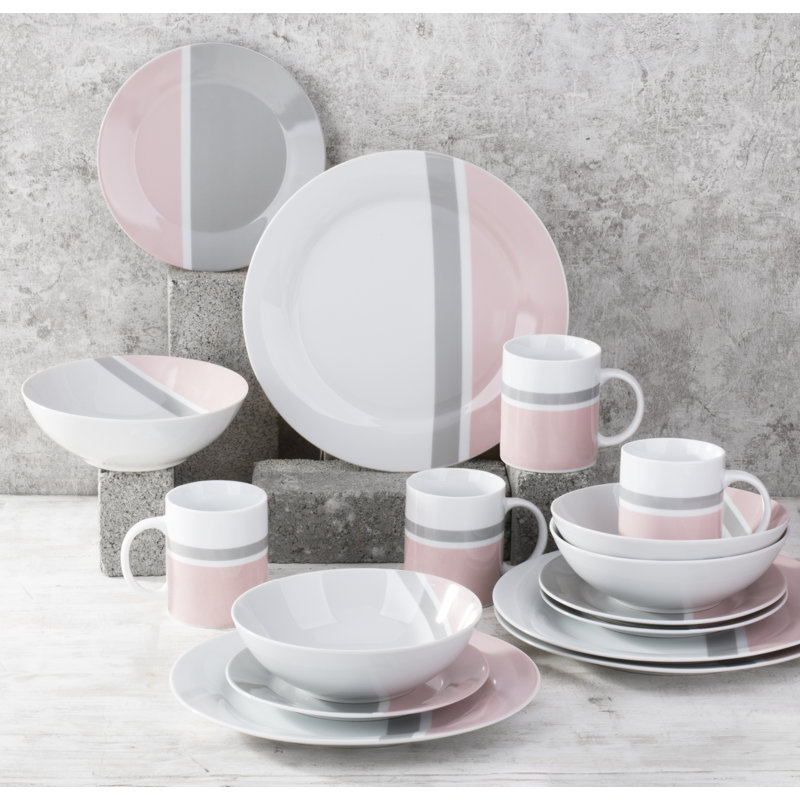 16pc Grey/Pink Dinner Set