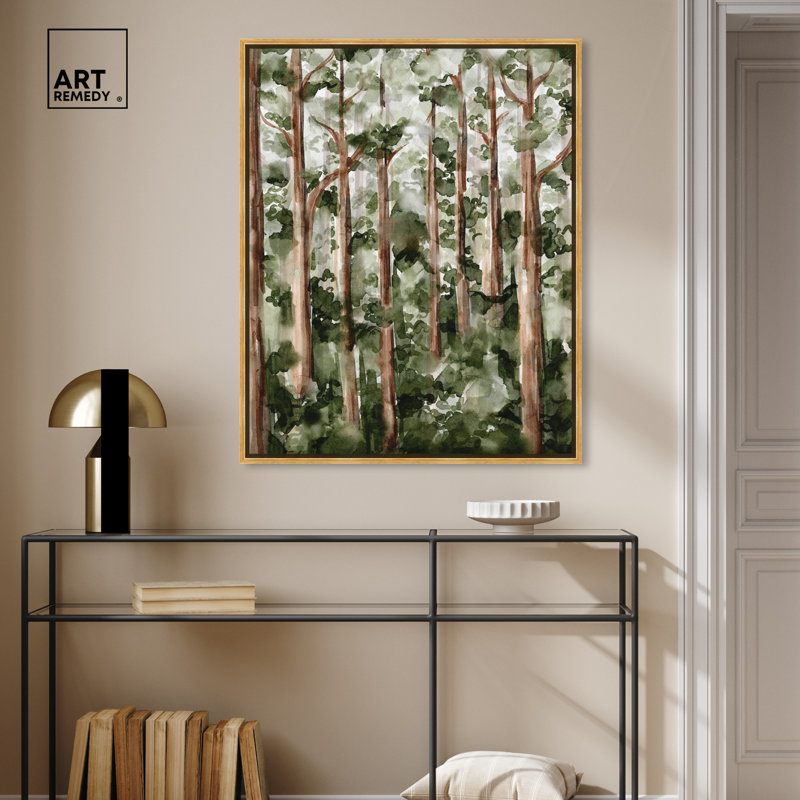 Art Remedy Wildy Forest Framed Landscape Watercolor Style 56937, Gold Framed, 31" H x 25" W