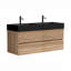 Meuble-lavabo mural moderne 48 po en chêne avec lavabo à surface solide noir mat d'ingénierie, tiroirs souples (24 po * 2)-131320889-131320891