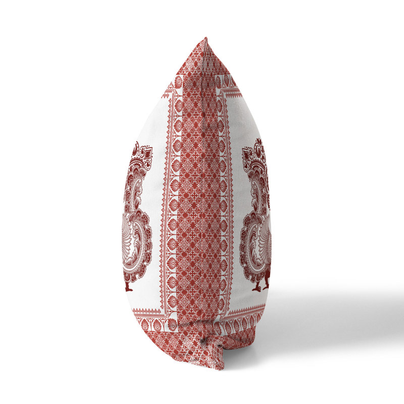 Coussin Peacock Prowess, H 18 po x l 18 po, Blanc/rouge