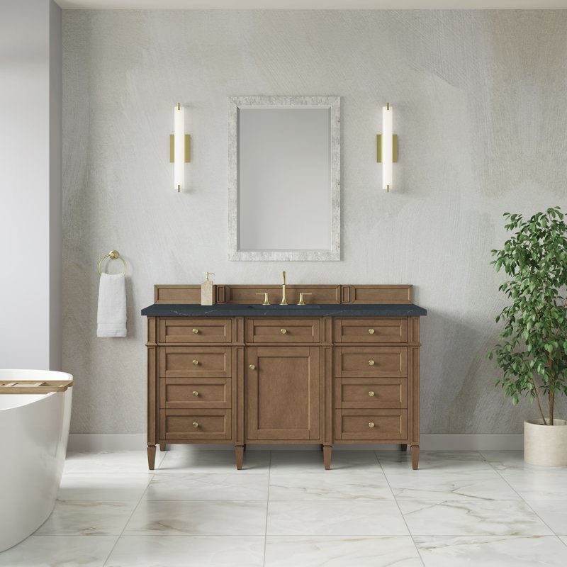 Meuble-lavabo simple 60 po Dussault, Pierre de savon anthracite, 8 po, Pacane