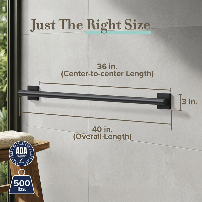 Barre d'appui murale en acier inoxydable Elevate, barre de sécurité conforme à l'ADA, L 36 po, Noir mat