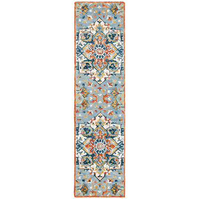 Tapis bleu / rouille en laine / coton touffeté à la main Vahakn