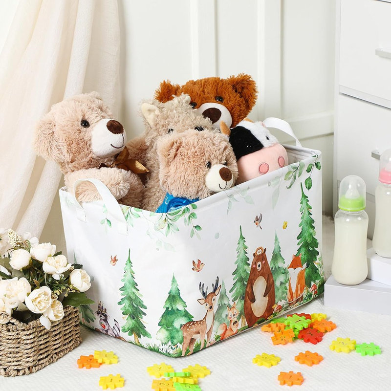 Woodland Animals Storage Basket – Collapsible Rectangular Bin With Handles, Bear, Fox, And Deer Design For Nursery, Baby Shower, Birthday, Or Home Organization