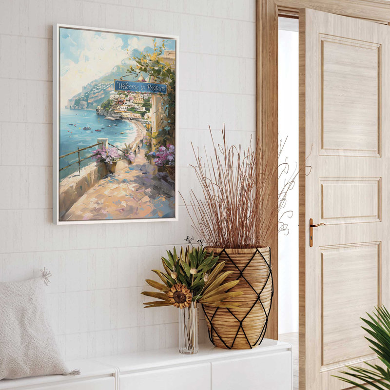 «Positano Paradise on Canvas» par Azure Artisanal Studio, reproduction, Cadre flottant blanc opaque
