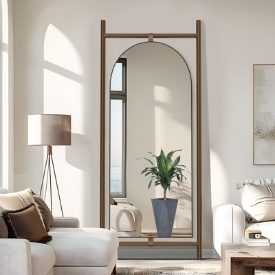 75H"×31"W Arch Full Length Mirror with Rectangle Wood Frame