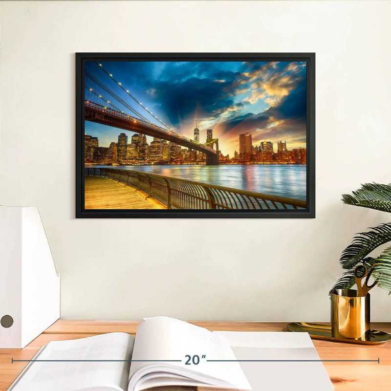Spectaculaire coucher de soleil à Manhattan, Cadre flottant noir, 13 po x 9 po