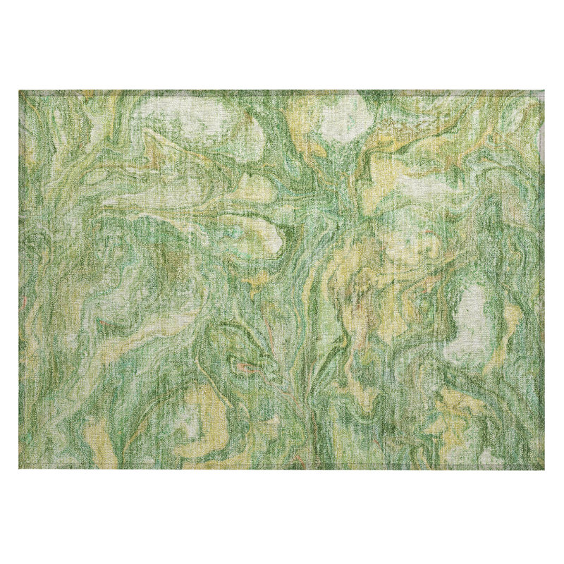 Machine Washable Indoor/Outdoor Xhevrie Green Rug, Rectangle 1'8" x 2'6"
