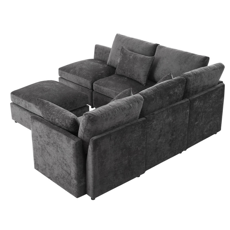 Canapé modulaire polyvalent en chenille pour salon avec connectivité USB - parfait pour le confort et la commodité