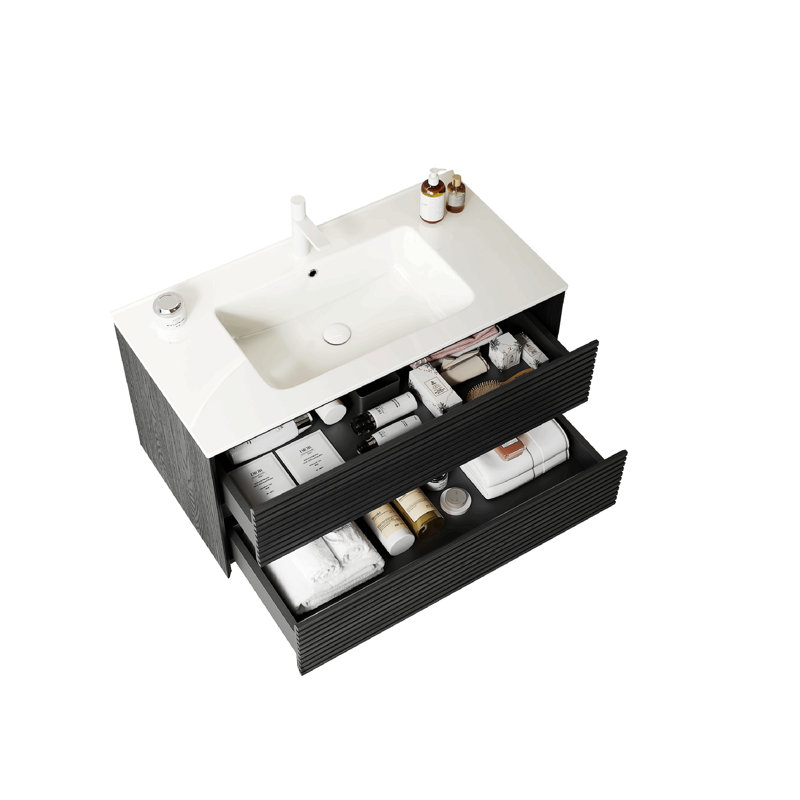 Dessus de meuble-lavabo en marbre, comptoir blanc avec trous de robinet pré-percés, comptoir de salle de bain avec lavabo central rectangulaire encastré et dosseret de 4 po de hauteur, Bianco Carrara Venato