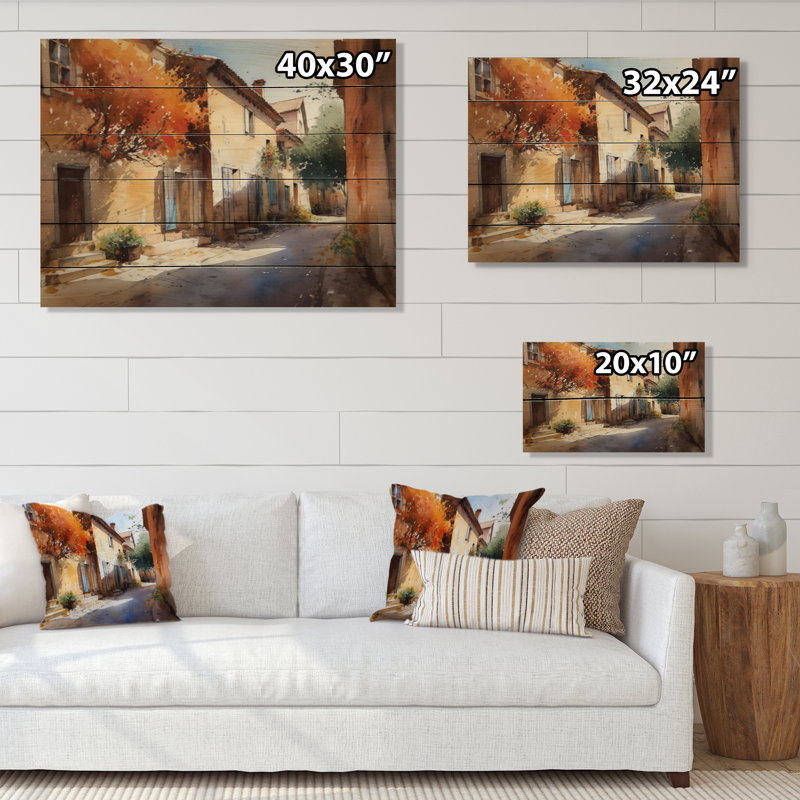 Méditerranée, village III, impression sur bois, H 10 po x l 20 po x P 0,78 po
