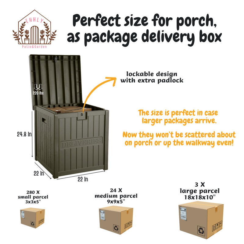 51 Gallon Resin Package Delivery Box for Outside, Lockable Secure Package Bin Delivery Box for Front Porch, Large Deck Boxes Outdoor Waterproof, Delivery Driver Snack Box for Porch