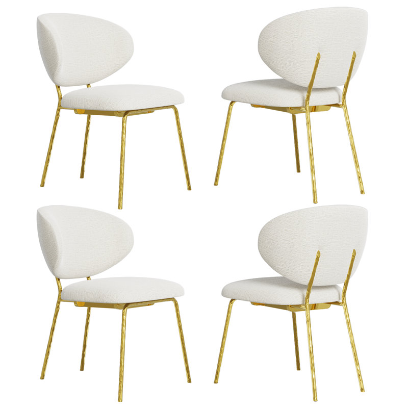 Ensemble de 4 chaises de salle à manger rembourrées blanches et dorées, Ensemble de 4