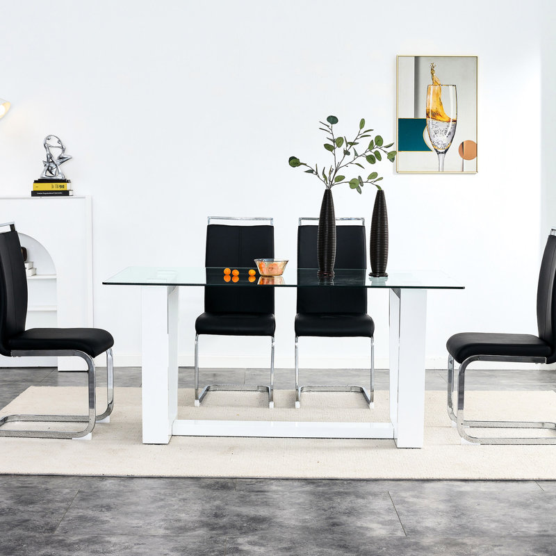 Table de salle à manger contemporaine en verre rectangulaire avec verre trempé et blanc de 0,4 po pour une maison moderne