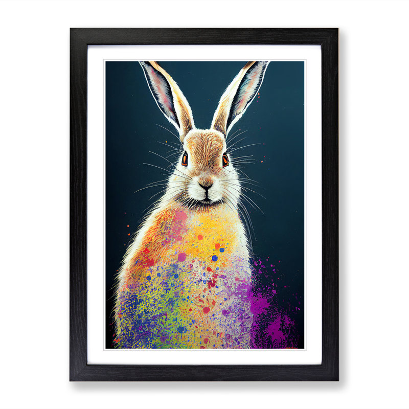 Paint Splashed Hare No.2 - Framed Print, Black, 46cm H x 34cm W x 2cm D