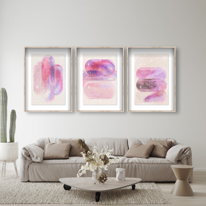 Rose Topaz Set Set by Oliver Gal, 37.5"H x 25.5"W, Natural Oak Shadowbox