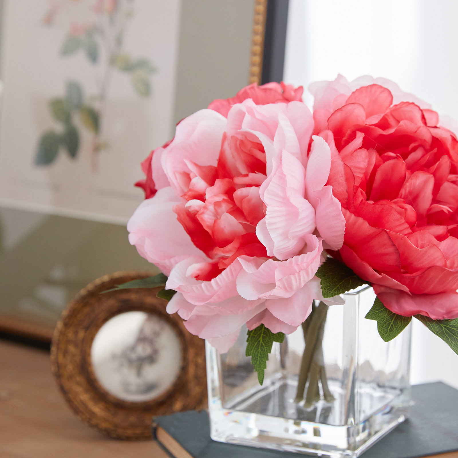 Dark Pink Fake Peony Flowers in Vase Real Touch Peony Artificial