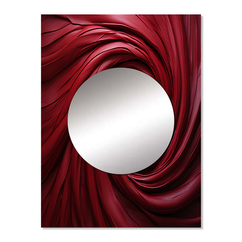 Red Winding Wonder - miroir spirales abstraites, miroir mural rouge unique, impression sur métal, 32 po x 24 po