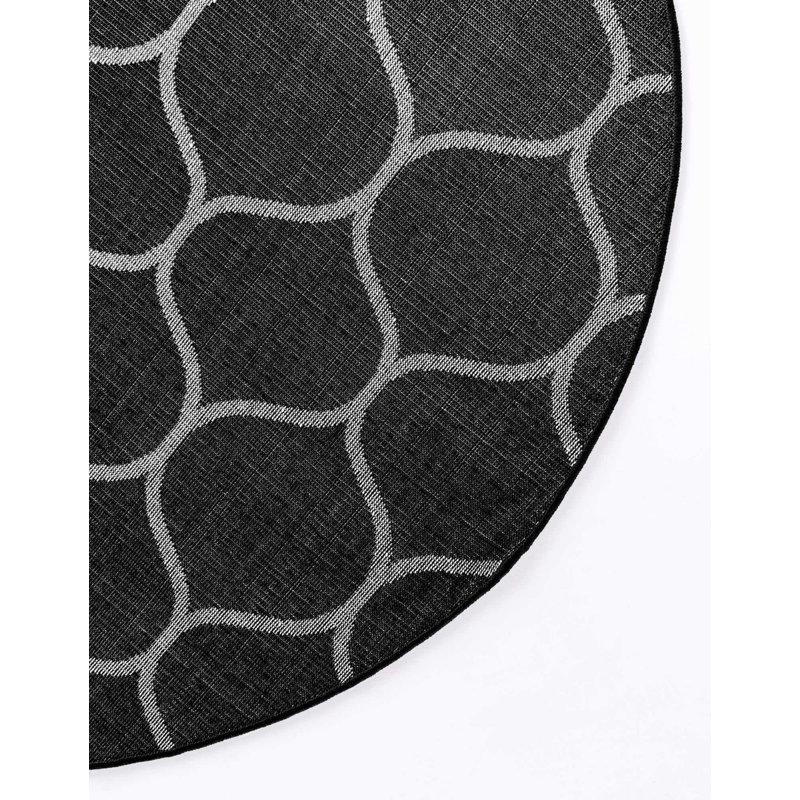 Tapis noir à motif géométrique Bruges, Rond 7 pi 10 po