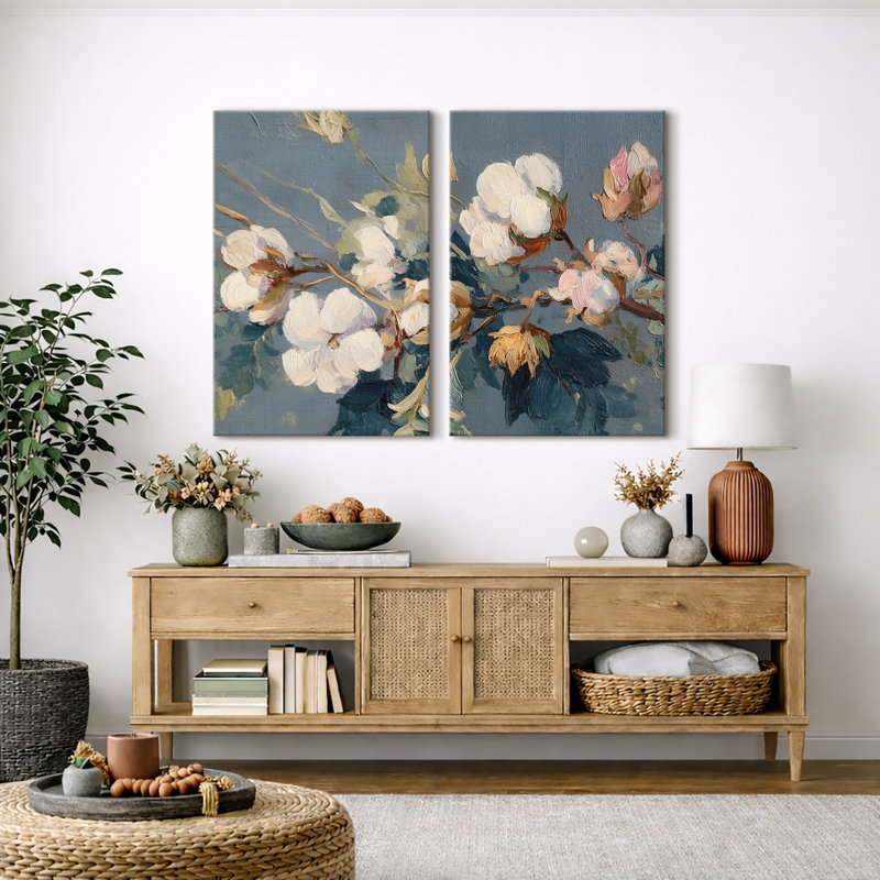 "White Floral Branch Still Life", chambre à coucher, impression sur toile encadrée, 2 pièces, H 24 po x l 32 po, Toile tendue