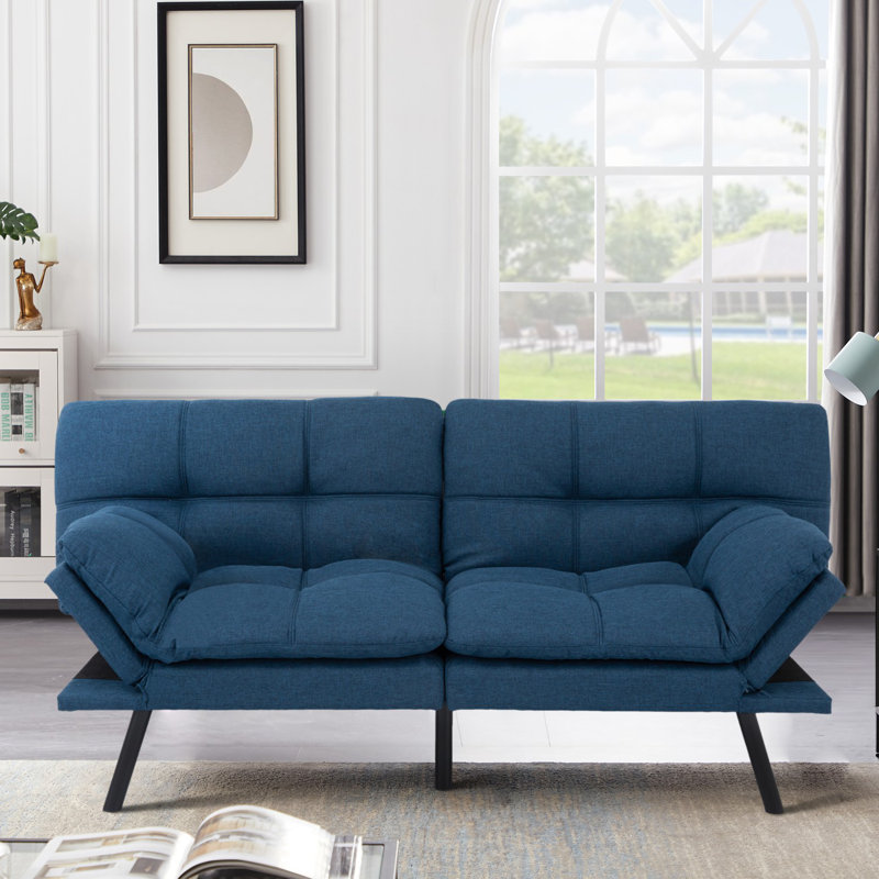 Gurlal Twin 71'' Upholstered Convertible Sofa, Blue Linen