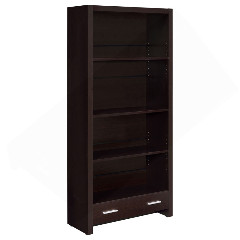 Maureen Cappuccino 5-Shelf Bookcase With Drawer