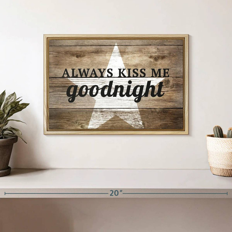 Plaque murale Kiss Me Goodnight Love, Cadre flottant en bois naturel, 13 po x 9 po