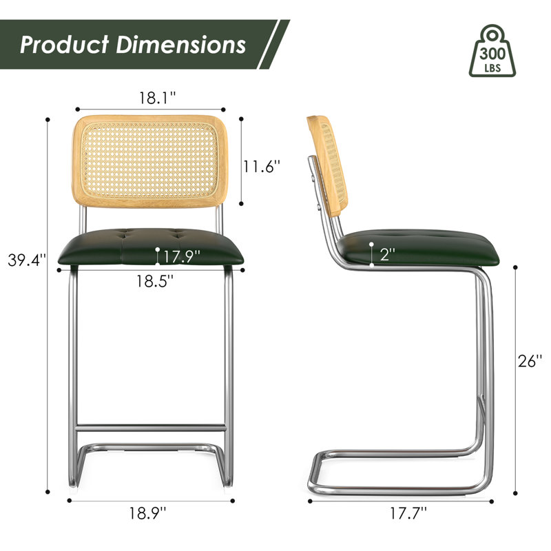 Tabouret de bar et de comptoir Baur, Argenté, Vert, Tabouret de comptoir (siège d'une hauteur de 26 p