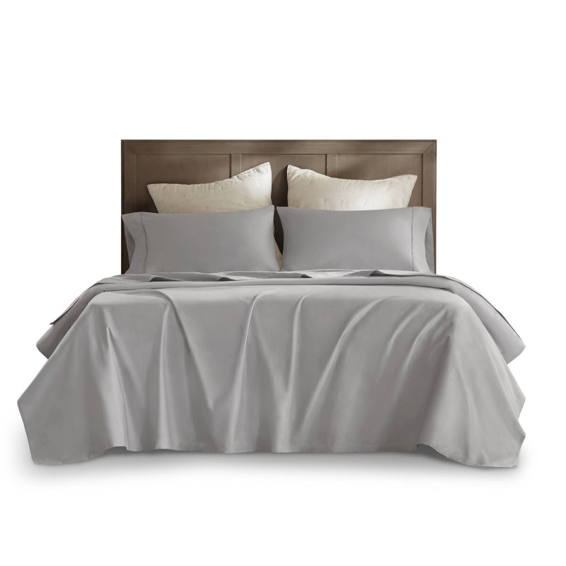4 Pieces Sateen Sheet Set, Gray, Gray, California King Sheet Set