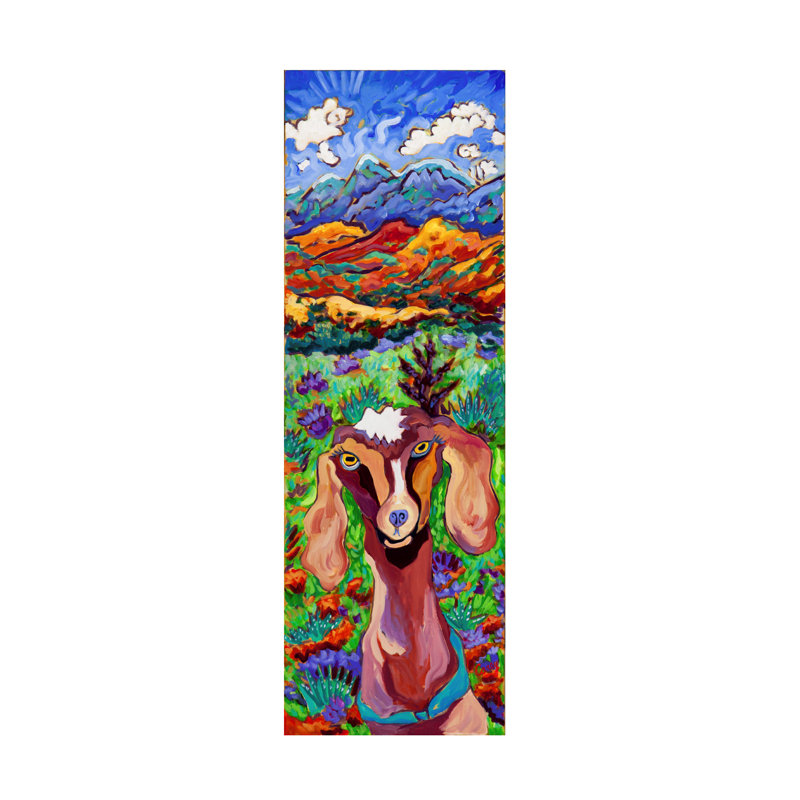 «Mountain High Goat» par Cathy Carey - peinture sur toile tendue, H 24 po x l 8 po x P 2 po