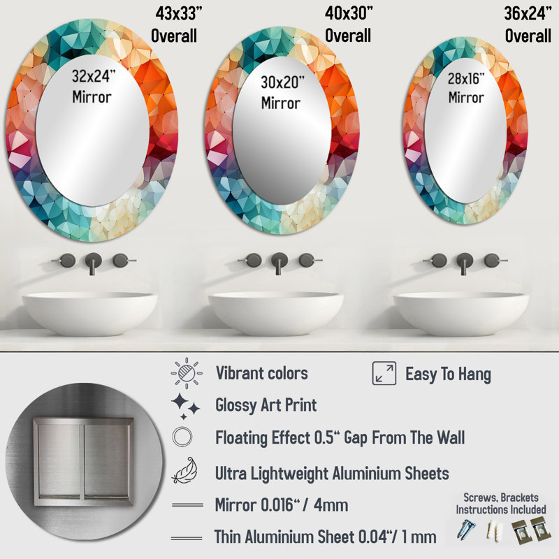 Miroir mural multicolore multicolore, H 36 po x l 24 po