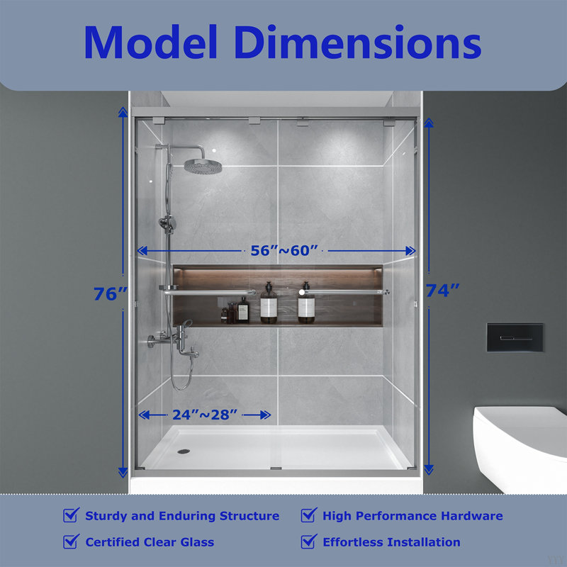 56-60" W X 72" H Double Sliding Shower Door ,1/4" (6Mm) ANSI/SGCC Tempered Glass,Fingerprint,Resistant Design, Brushed Nickel
