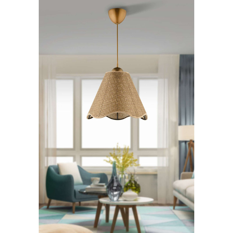 Luminaire lustre élégant, beige et or, 12,6 po x 9,8 po | Corps en plastique durable avec capuchon en PVC | Hauteur réglable: 13,0 à 27,6 pouces | Douille E27 (40 W maximum) | Éclairage élégant pour la décoration intérieure et les salles à manger